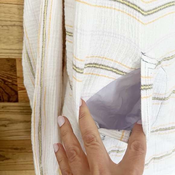 Free People Rolling Clouds 100% Cotton Hooded Blouse Ivory Cream Striped - Picture 7 of 8